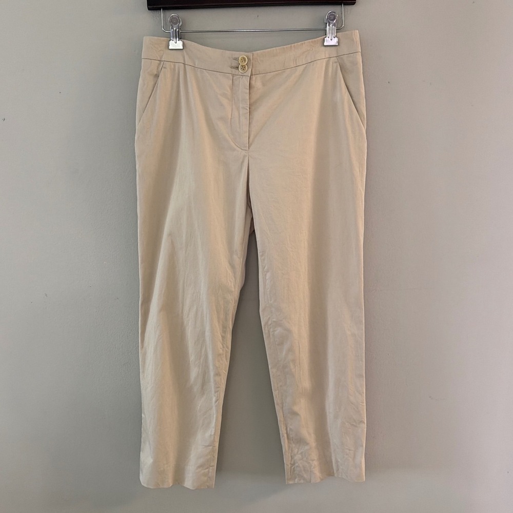 Etro Milano Beige Cotton Stretch Straight Leg Trousers Made in Italy Size 42